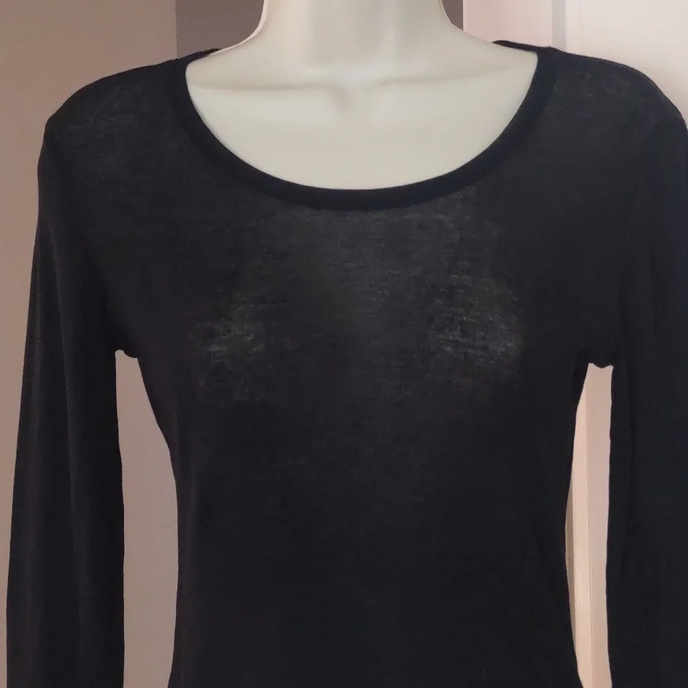 Zara Black Long-Sleeve Scoop Neck Top with Side Ties - Size SMALL - Picture 4 of 8